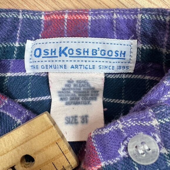 Toddler Boys Vintage Oshkosh B’Gosh 3T 90s Plaid Shirt Red Blue Purple Collared - Picture 4 of 5